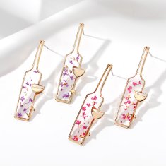 Flor de Cristal Uhani Steklenica vina z kozarčkom obrisa vijolične