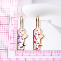 Flor de Cristal Uhani Steklenica vina z kozarčkom obrisa vijolične