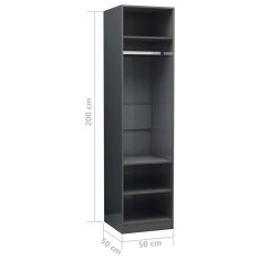 Vidaxl Garderobna omara visok sijaj siva 50x50x200 cm iverna plošča
