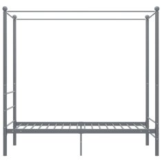 Vidaxl Posteljni okvir z ogrodjem za baldahin siv kovinski 90x200 cm