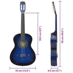 Vidaxl Klasična kitara 8-delni začetniški komplet modra 3/4 36"