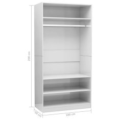 Vidaxl Garderobna omara visok sijaj bela 100x50x200 cm iverna plošča