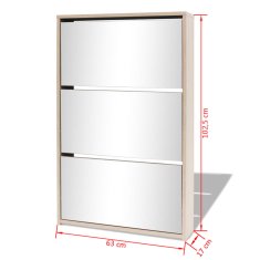 Vidaxl Omarica za čevlje 3 nadstropna z ogledalom hrast 63x17x102,5 cm