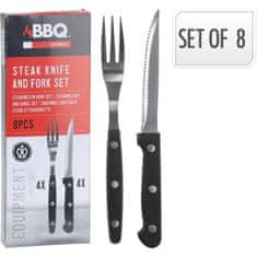 BBQ Pribor za peko na žaru (4+4 kosi) iz nerjavečega jekla, plastični ročaj