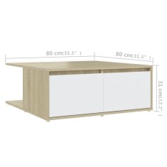 Vidaxl Klubska mizica bela in sonoma hrast 80x80x31 cm iverna plošča