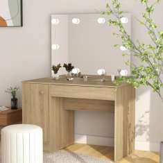 Vidaxl Toaletna mizica z LED lučkami 110x55x145 cm MDF hrast