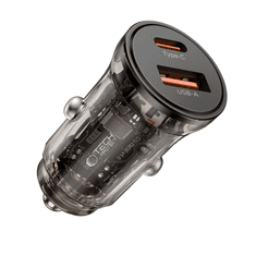 Tech-protect CC01 avto polnilec USB / USB-C 30W PD QC, črna
