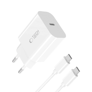 Tech-protect NC20W polnilnik USB-C PD 20W + kabel USB-C, bela