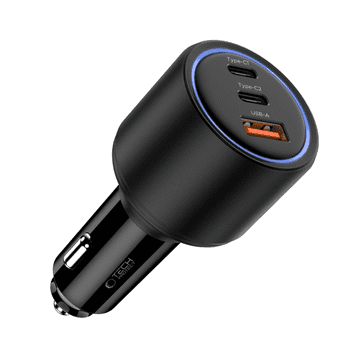 Tech-protect CC04 avto polnilec USB / 2x USB-C 130W PD, črna
