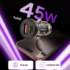 Tech-protect CC01 avto polnilec USB / USB-C 45W PD QC, črna