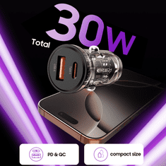 Tech-protect CC01 avto polnilec USB / USB-C 30W PD QC, črna