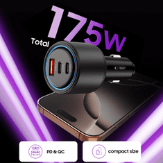 Tech-protect CC04 avto polnilec USB / 2x USB-C 175W PD, črna