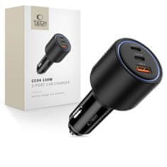 Tech-protect CC04 avto polnilec USB / 2x USB-C 130W PD, črna