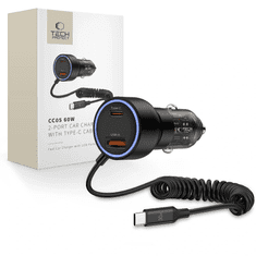 Tech-protect CC05 avto polnilec USB / USB-C 60W PD + kabel USB-C, črna