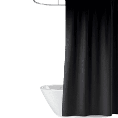 Priresa Zavesa za tuš BLACK 180x200 cm | Vodoodporna tekstilna kopalniška zavesa s potiskom + 12 plastičnih obročev