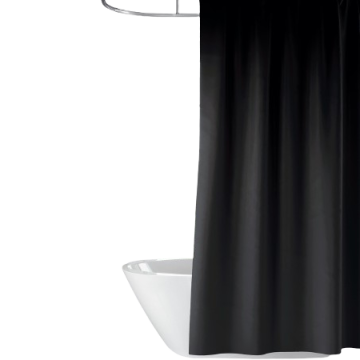 Priresa Zavesa za tuš BLACK 180x200 cm | Vodoodporna tekstilna kopalniška zavesa s potiskom + 12 plastičnih obročev