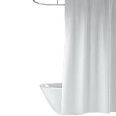 Zavesa za tuš WHITE 180x200 cm | Vodoodporna tekstilna kopalniška zavesa s potiskom + 12 plastičnih obročev