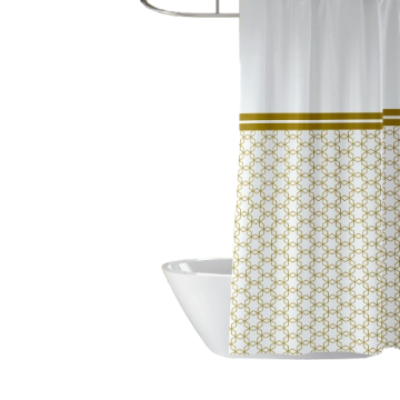 Priresa Zavesa za tuš GOLDEN 180x200 cm | Vodoodporna tekstilna kopalniška zavesa s potiskom + 12 plastičnih obročev