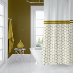 Priresa Zavesa za tuš GOLDEN 180x200 cm | Vodoodporna tekstilna kopalniška zavesa s potiskom + 12 plastičnih obročev