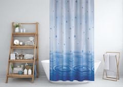 Priresa Zavesa za tuš DROP 180x200 cm | Vodoodporna tekstilna kopalniška zavesa s potiskom + 12 plastičnih obročev