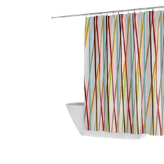 Priresa Zavesa za tuš STRIPE 180x200 cm | Vodoodporna tekstilna kopalniška zavesa s potiskom + 12 plastičnih obročev