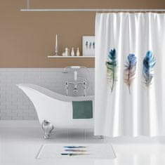 Priresa Zavesa za tuš PLUME 180x200 cm | Vodoodporna tekstilna kopalniška zavesa s potiskom + 12 plastičnih obročev