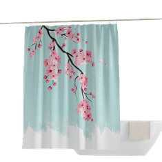 Priresa Zavesa za tuš SAKURA 180x200 cm | Vodoodporna tekstilna kopalniška zavesa s potiskom + 12 plastičnih obročev