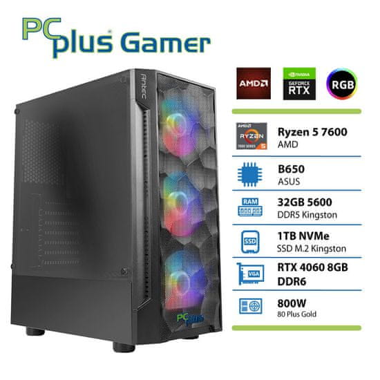 PCplus Gamer namizni računalnik, R5-7600, 32GB, SSD1TB, RTX4060, FreeDOS