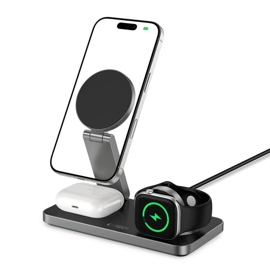 Tech-protect A47 MagSafe brezžični polnilnik na mobitel / AirPods / Apple Watch 15W, črna