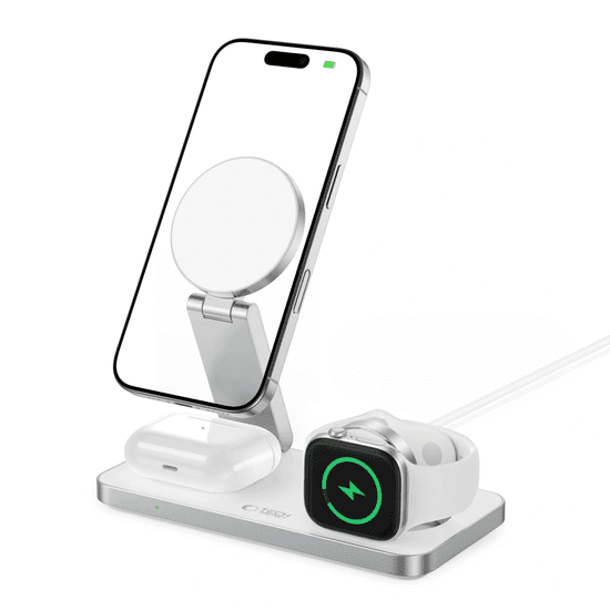 Tech-protect A47 MagSafe brezžični polnilnik na mobitel / AirPods / Apple Watch 15W, bela