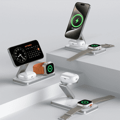 Tech-protect A47 MagSafe brezžični polnilnik na mobitel / AirPods / Apple Watch 15W, bela