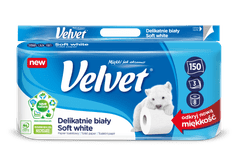 toaletni papir SOFT WHITE 8/1 ,3-sl.,150 listov,100% celuloza,7x8 rol