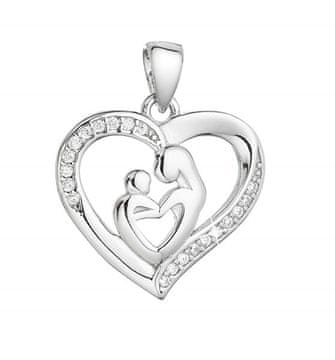Evolution Group Srebrni obesek v obliki srca Mati in otrok s cirkoni 14019.1