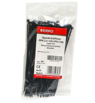 shumee Črna kabelska vezica OPK 150/2,5 UV 100 kosov ERKO