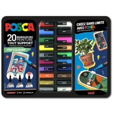 UNI POSCA 20/1 mix v kovinski škatli, pop colours