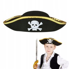 Korbi Piratski klobuk s lobanjo, zložljiv trikon, črn, za karneval