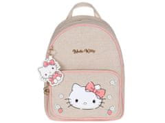 HELLO KITTY Hello Kitty BEŽ, mladinski nahrbtnik PLATNENI z obeskom za ključe, PROSTOREN mestni nahrbtnik 