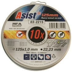 Asist Komplet rezalnih kolutov jeklo/INOX 125 x 1 mm, 10 kosov v kovinski škatli