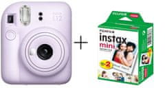 FujiFilm Mini 12 fotoaparat, Lilac vijolična + Instax Mini Film 20 kos