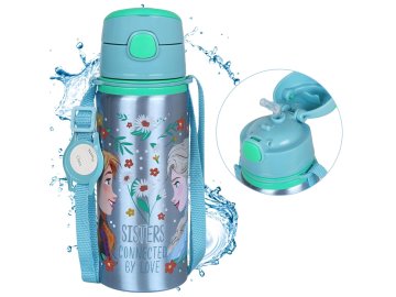 Disney Frozen Anna Elsa Aluminijasta TERMALNA STEKLENICA, ustnik, STEKLENIČKA ZA VODO z naramnico, za deklice 600ml