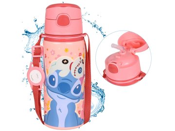Disney DISNEY Stitch Aluminijasta TERMALNA STEKLENICA, ustnik, STEKLENIČKA ZA VODO z naramnico, za deklice 600ml