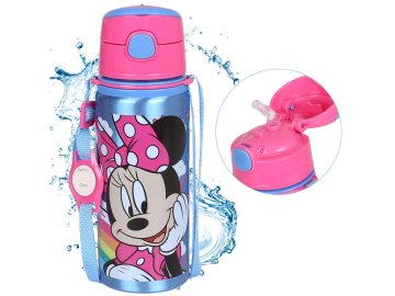 Disney DISNEY Minnie Mouse Aluminijasta TERMALNA STEKLENICA, ustnik, STEKLENIČKA ZA VODO z naramnico, za deklice 600ml