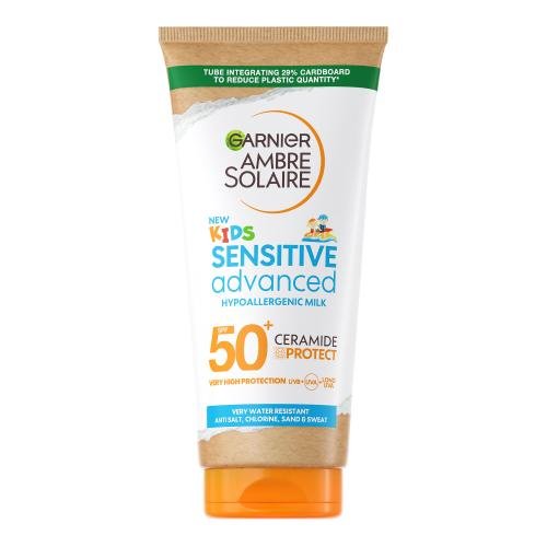 Garnier Ambre Solaire Kids Advanced Sensitive Hypoallergenic Milk SPF50+ vodoodporen losjon za zaščito pred soncem z visoko zaščito 175 ml