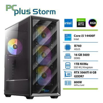 PCplus Storm namizni računalnik, i5-14400F, 16GB, SSD1TB, RTX5060Ti, FreeDOS