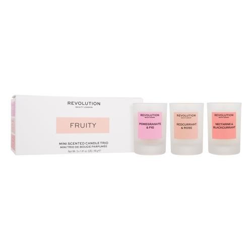 Revolution Home Fruity Mini Scented Candle Trio Set dišeča svečka Pomeranate & Fig 40 g + dišeča svečka Redcurrant & Rose 40 g + dišeča svečka Nectarine & Blackcurrant 40 g