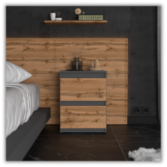 shumee LOFT NOČNA OMARICA 40 CM MAT SIVI HRAST WOTAN VELIKA NOČNA OMARICA ZA SPALNICO