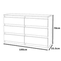 shumee Bela komoda s 6 predali, 100 CM TV omarica, pohištvo za dnevno sobo, omara