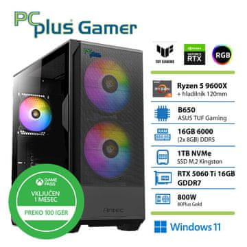 PCplus Gamer namizni računalnik, R5-9600X, 16GB, SSD1TB, RTX5060Ti, W11H, Xbox GP