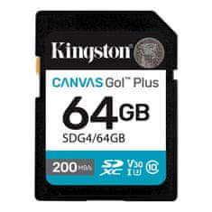 Kingston Canvas Go! Plus SD 64GB Class10 UHS-I U3, V30, 4K UHD (SDG4/64GB) spominska kartica