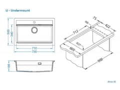 Alveus Granital pomivalno korito ATROX 40, enojno, 790x500, črna